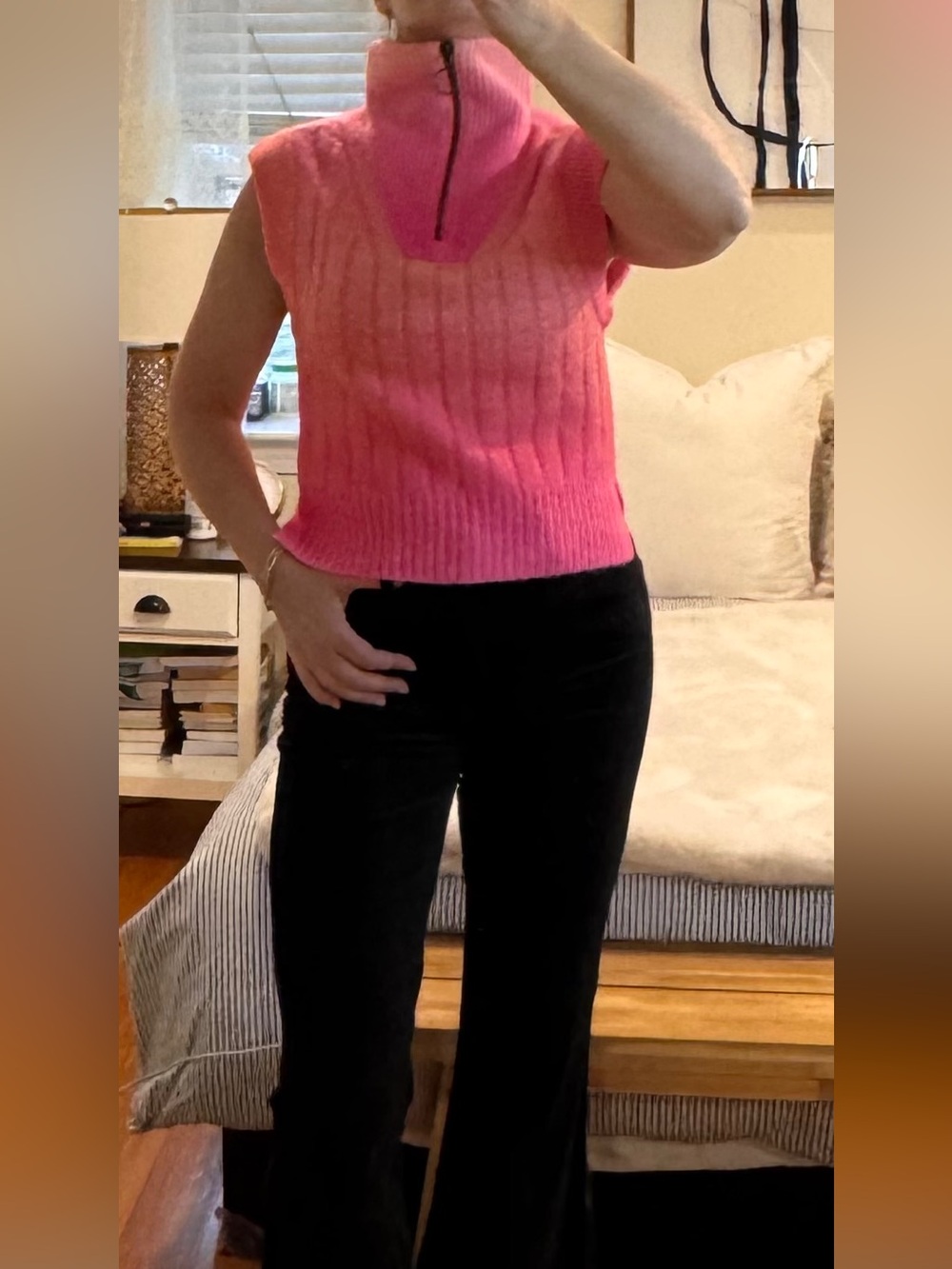 Anthropologie Pink to Coral Half-Zip Ombre Sweater Vest